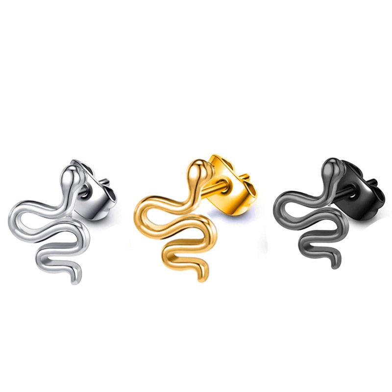 Punk Stainless Steel Ear Piercing Set with Snake Wrap Earring and Anchor Stud