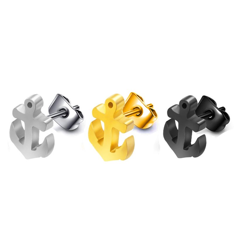 Punk Stainless Steel Ear Piercing Set with Snake Wrap Earring and Anchor Stud