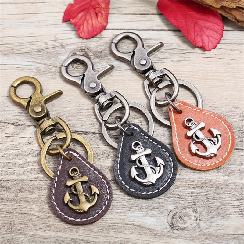 Fashion Nautical Style Key Chain Vintage Men's Alloy Boat Anchor Key Ring Personality Leather Car Keychain Pendant