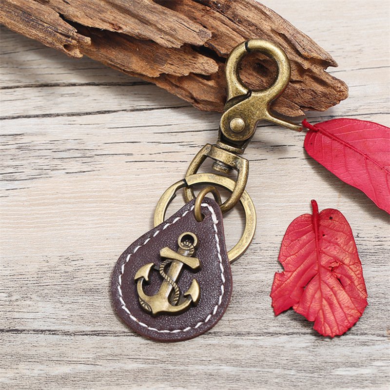 Fashion Nautical Style Key Chain Vintage Men's Alloy Boat Anchor Key Ring Personality Leather Car Keychain Pendant