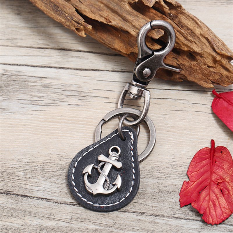 Fashion Nautical Style Key Chain Vintage Men's Alloy Boat Anchor Key Ring Personality Leather Car Keychain Pendant