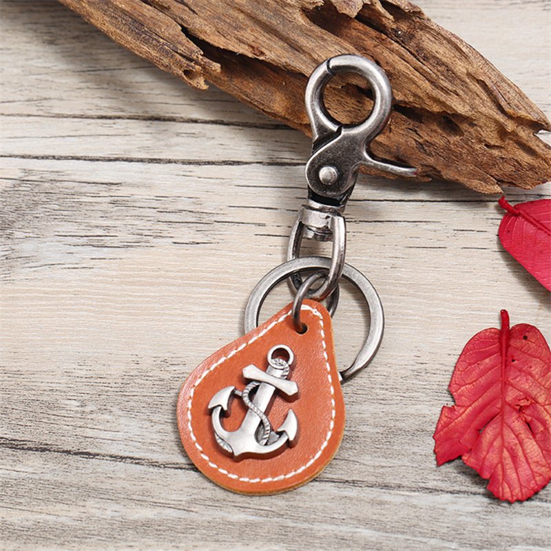 Fashion Nautical Style Key Chain Vintage Men's Alloy Boat Anchor Key Ring Personality Leather Car Keychain Pendant
