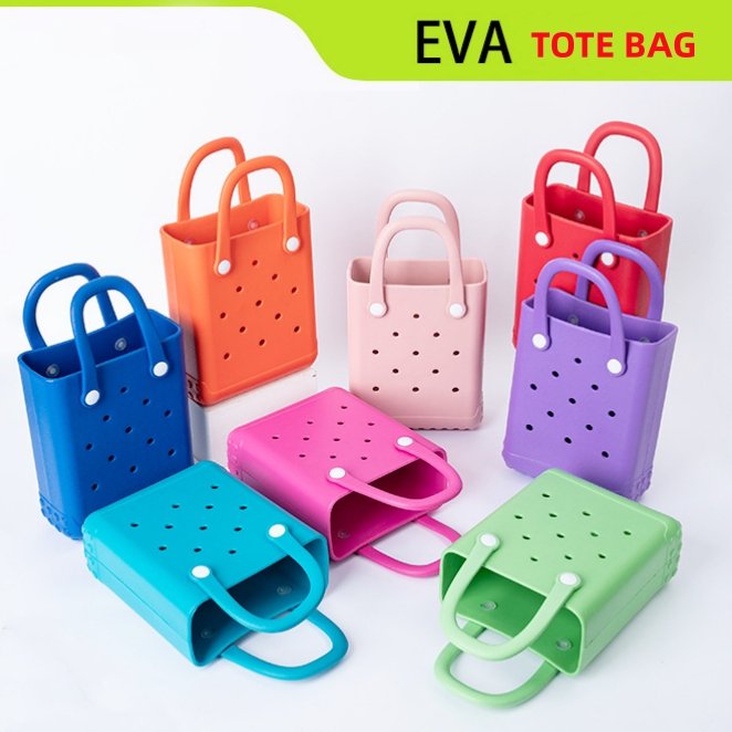 Ama-zon Hot Selling MINI Waterproof EVA FOAM Candy Tote Croc HandBag Silicone Candy Color Beach Bgg Bag