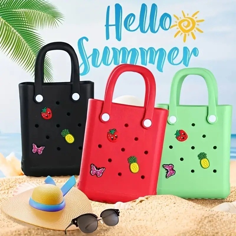 Ama-zon Hot Selling MINI Waterproof EVA FOAM Candy Tote Croc HandBag Silicone Candy Color Beach Bgg Bag