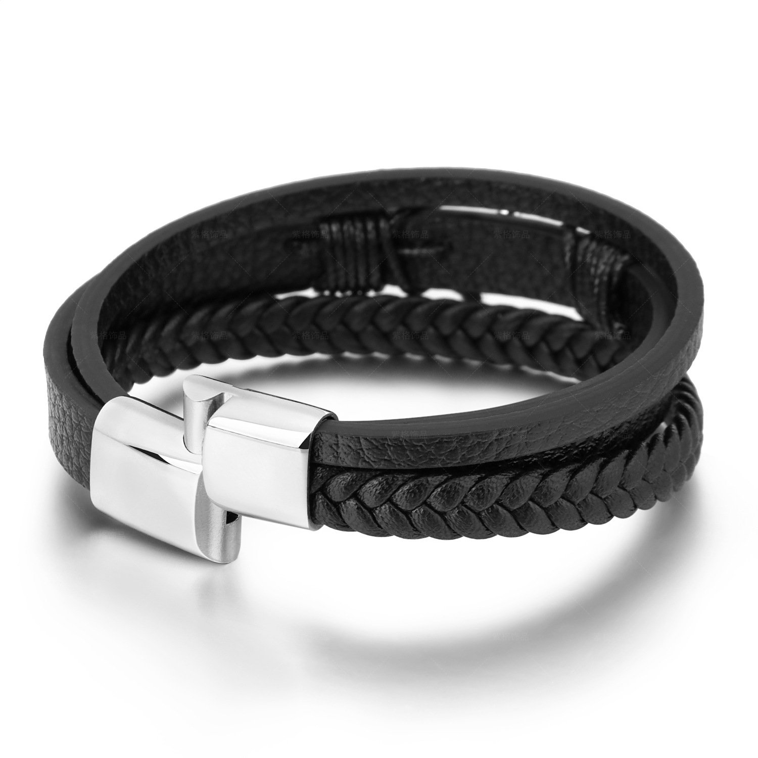 Boat Anchor Charm Bracelet Stainless Steel Buckle Genuine Leather Multilayer Wrap Bracelets Bangle Cuff Men Fine Jewelry