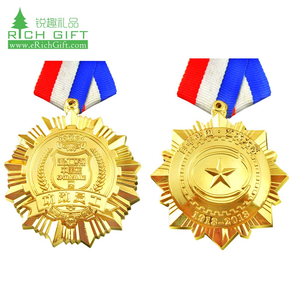 Factory China Custom Badge Metal Anchor Shape Gold Plated Enamel Logo Short Ribbon Medal for Honor