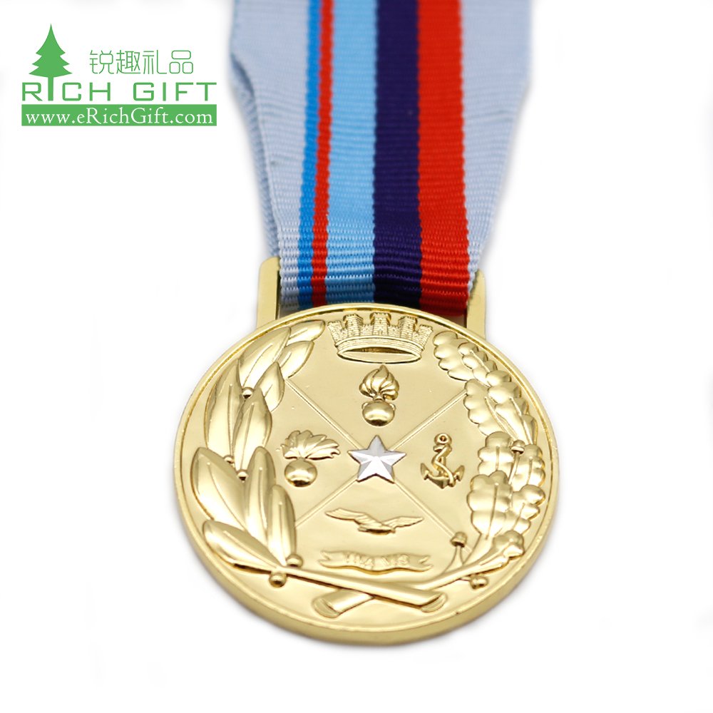Factory China Custom Badge Metal Anchor Shape Gold Plated Enamel Logo Short Ribbon Medal for Honor