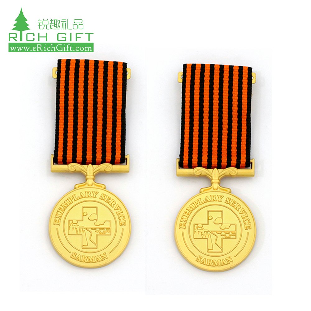 Factory China Custom Badge Metal Anchor Shape Gold Plated Enamel Logo Short Ribbon Medal for Honor