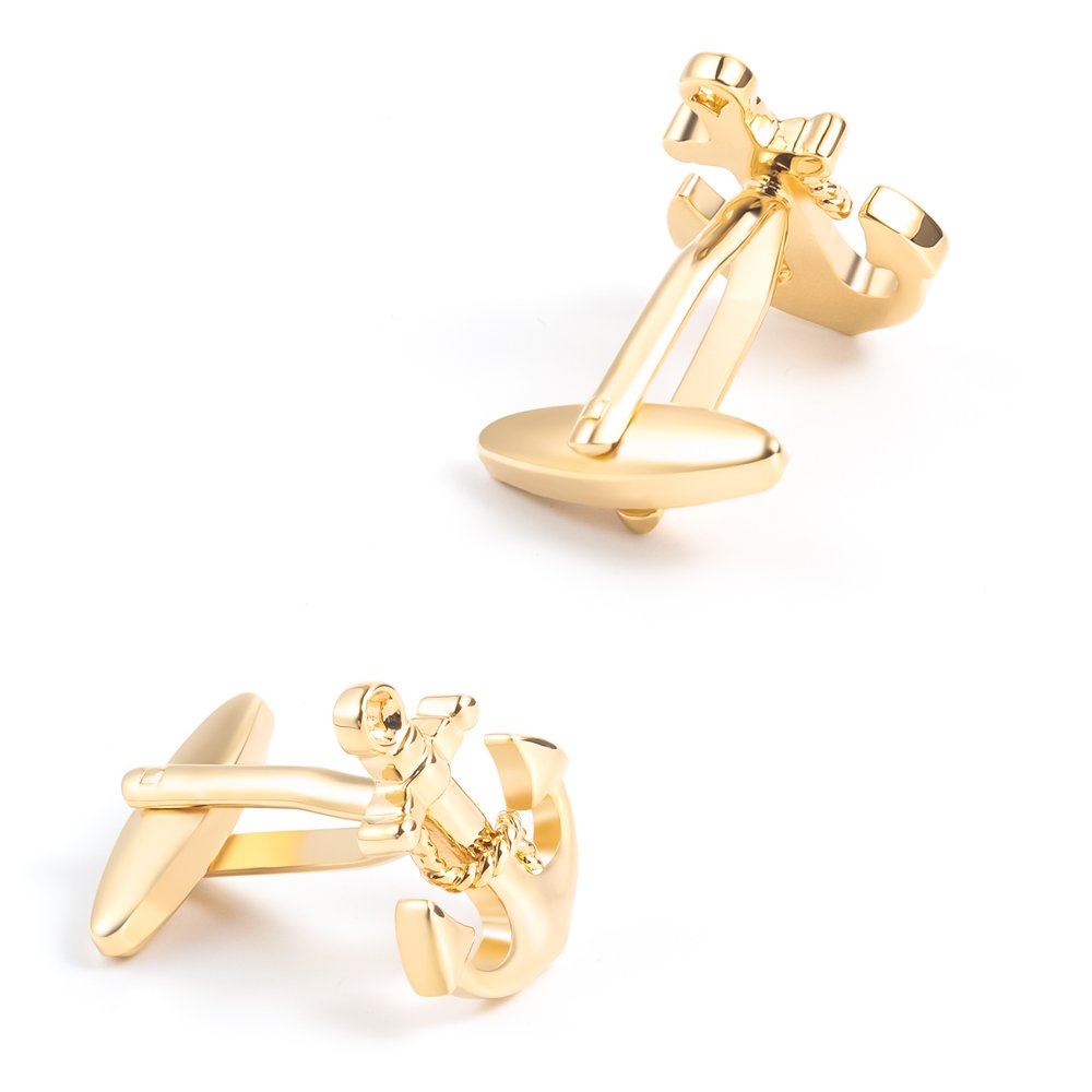 JINJIE High Quality Brass Gold Plated Fashion Boat Wheel Anchor Cufflinks for Mens Shirt Accessories