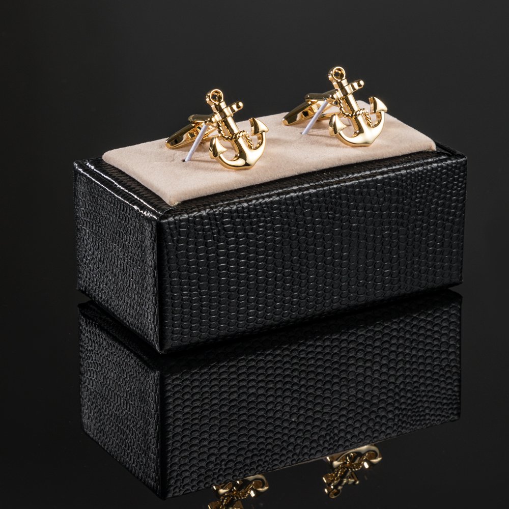 JINJIE High Quality Brass Gold Plated Fashion Boat Wheel Anchor Cufflinks for Mens Shirt Accessories