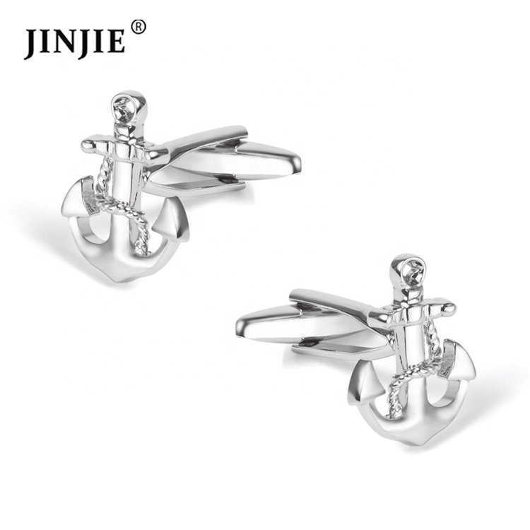 JINJIE High Quality Brass Gold Plated Fashion Boat Wheel Anchor Cufflinks for Mens Shirt Accessories