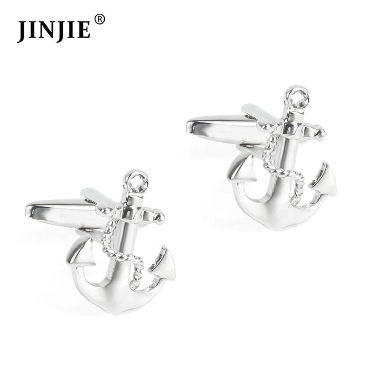 JINJIE High Quality Brass Gold Plated Fashion Boat Wheel Anchor Cufflinks for Mens Shirt Accessories