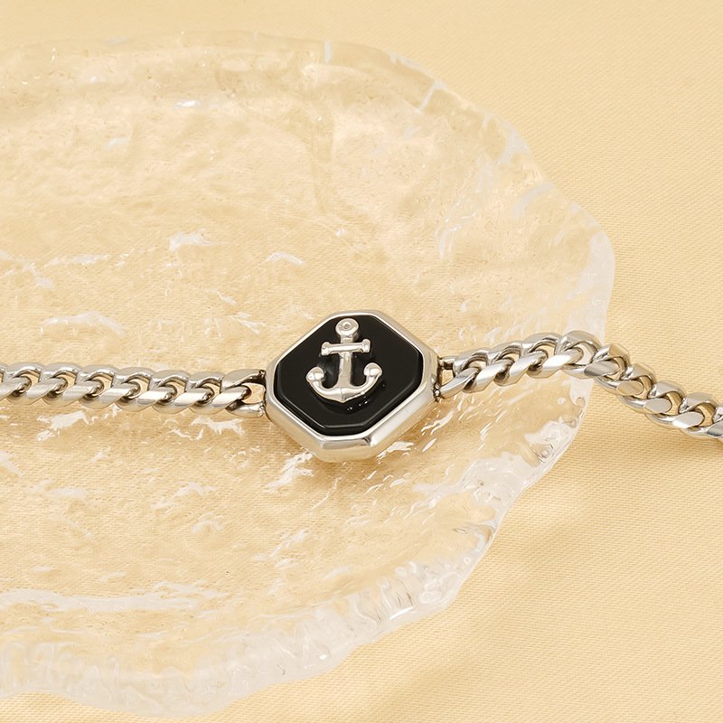 Cold Wind Cuban Chain Boat Anchor Titanium Steel Bracelet Men's and Women's Fashion Design Sense Every Hand Accessory