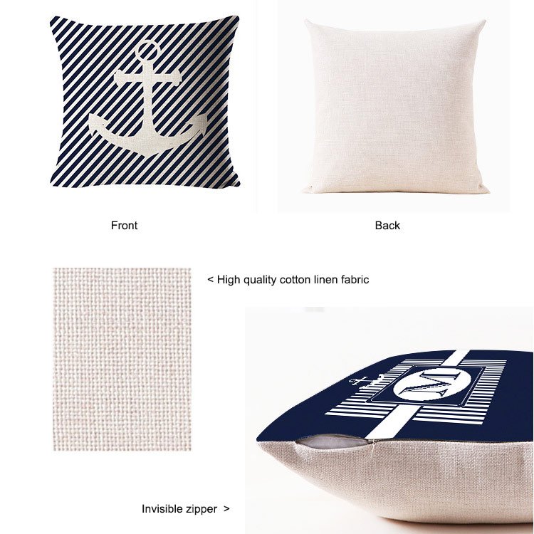 Mediterranean Style Boat Anchor Starfish Sofa Throw Pillow Case Print Linen Nautical Cushion Cover
