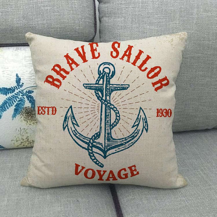 Mediterranean Style Boat Anchor Starfish Sofa Throw Pillow Case Print Linen Nautical Cushion Cover