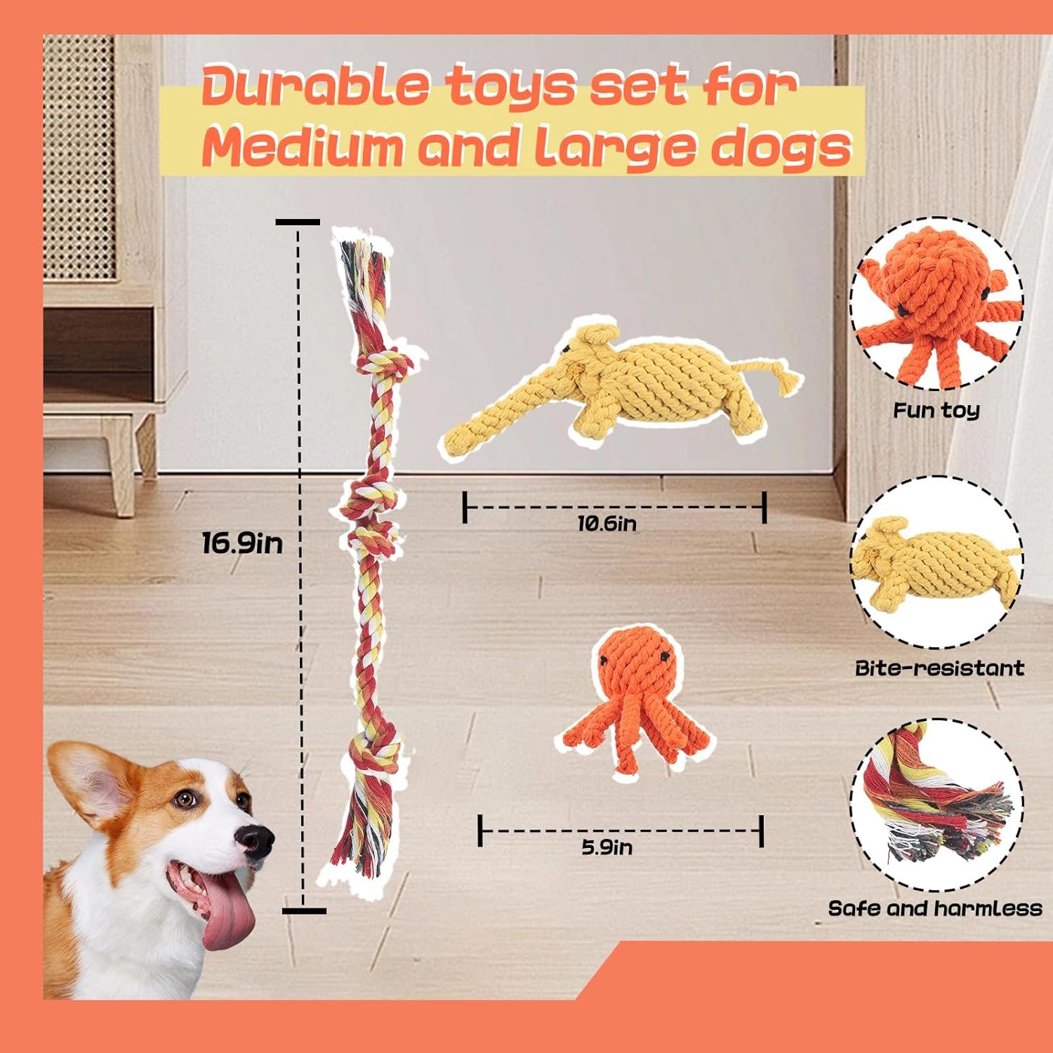 Rope Dog Toy Interactive Chew Toys for Aggressive Chewers Training No Stuffed Cute Animals Puppy Dog Toys
