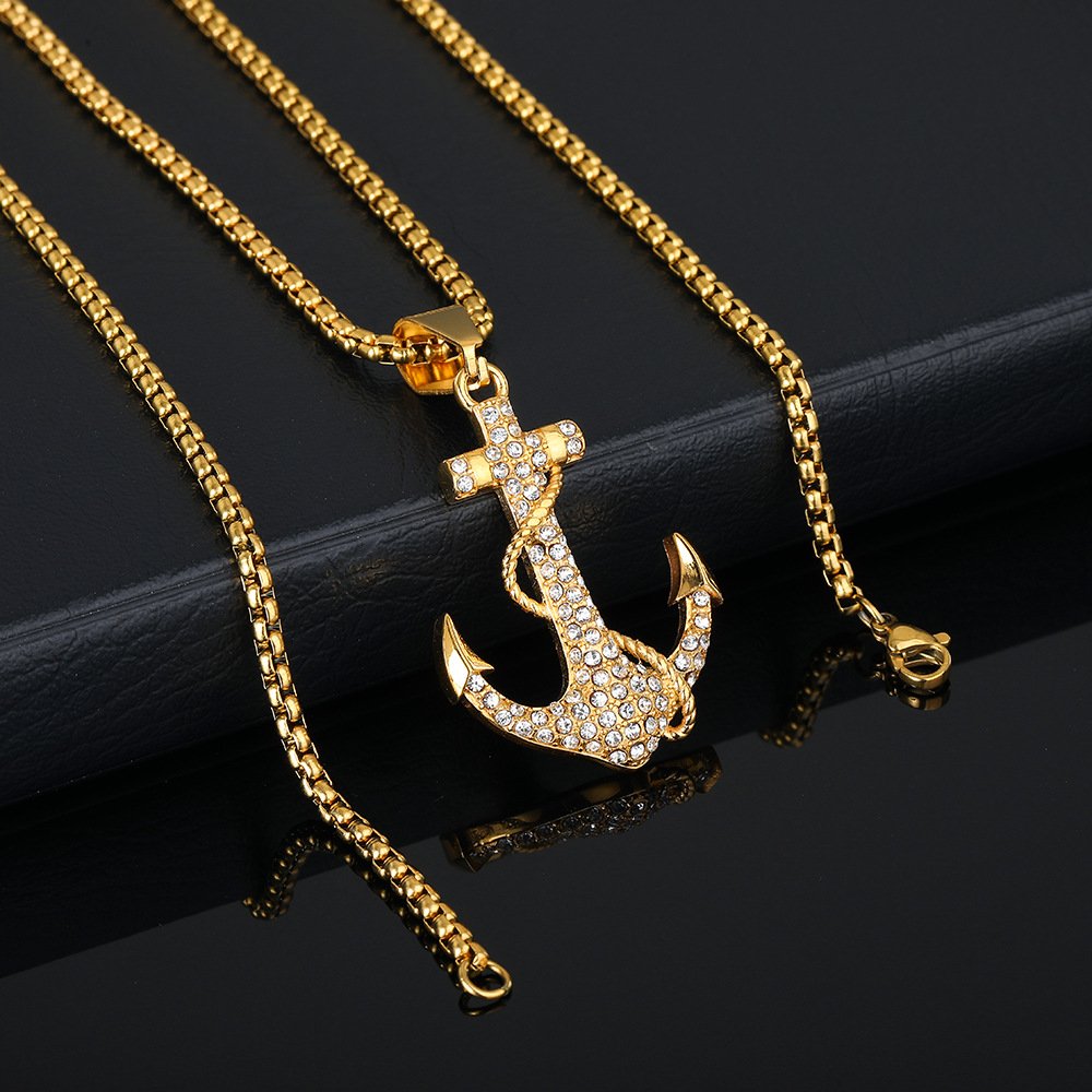 Wholesale Stainless Steel Boat Anchor Pendant Street Hip-hop Titanium Steel Men's Necklace Wholesale