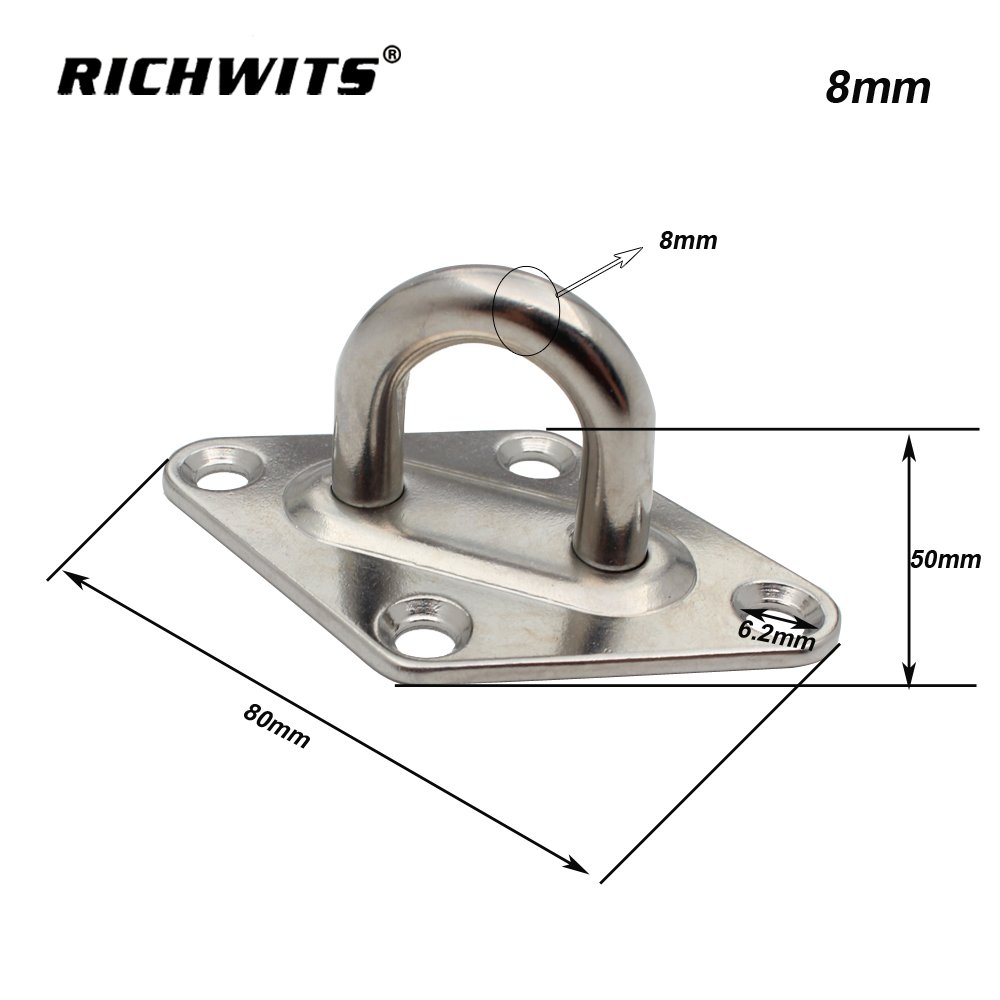 Stainless Steel Marine Boat Ceiling Wall Mount Hook Heavy Duty Anchor Diamond Pad Eye Plate