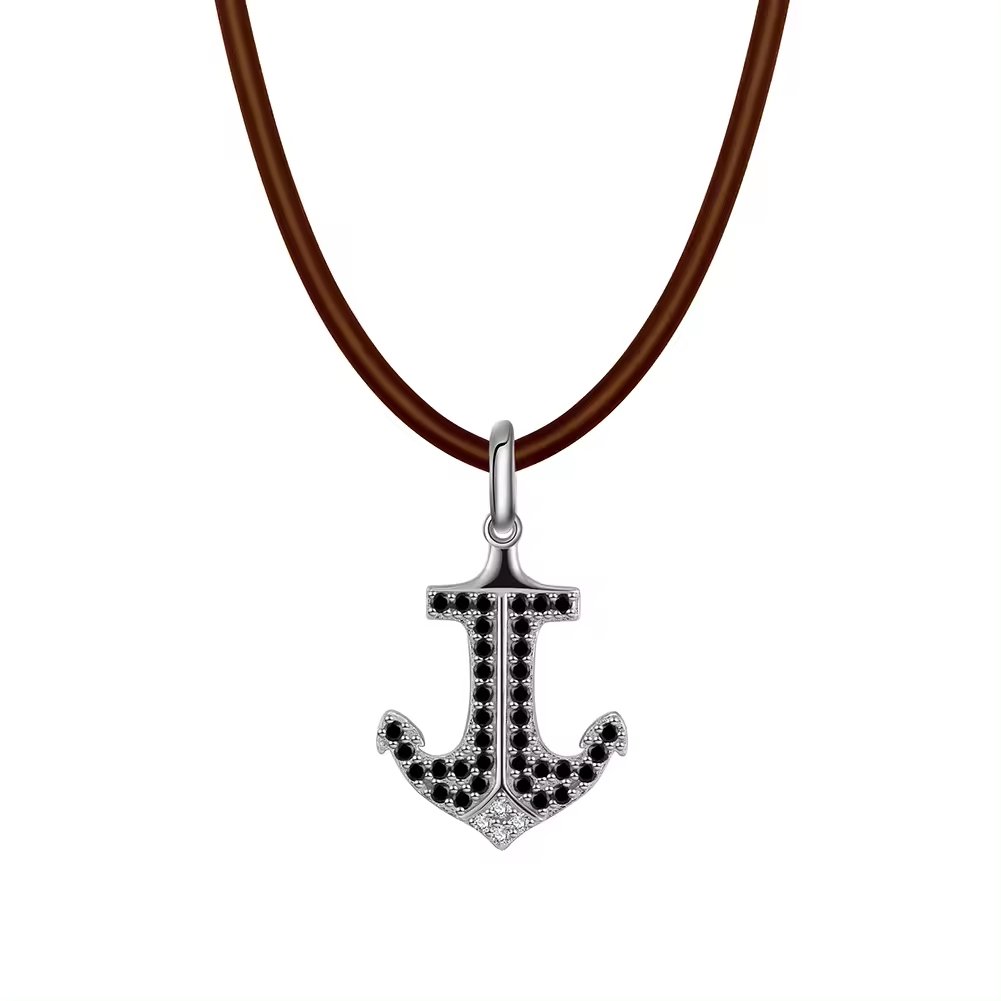 925 Sterling Silver Jewelry 18K Gold Plated Boat Anchor Pendant Charm Brown Black Leather Cord Chain Necklace