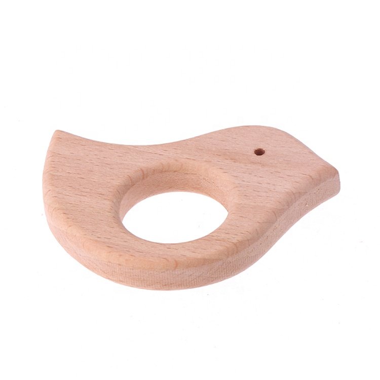 High Quality Unfinished Natural Wood Carved Animals Shape Baby Wooden Teether Toy
