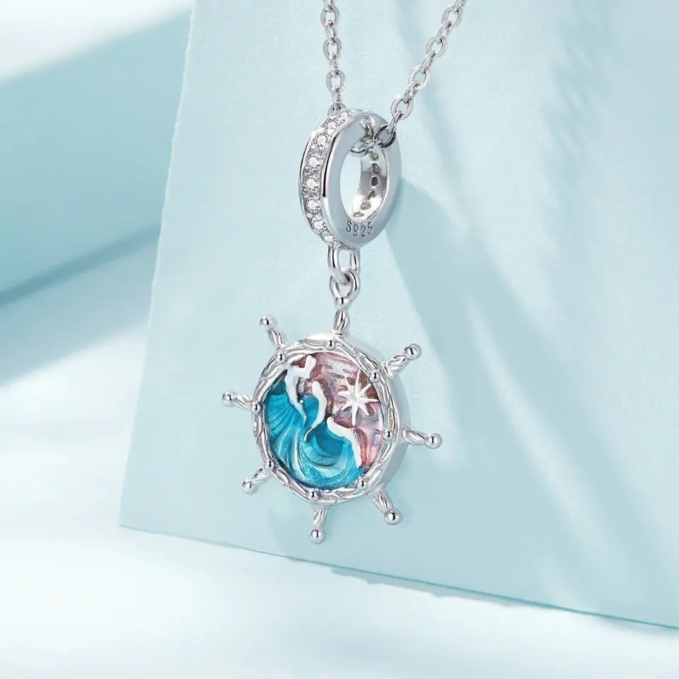 925 Sterling Silver Boat Anchor& Travel Round the World-Sailboat Pendant Charms Fit Bracelet DIY Silver Beads