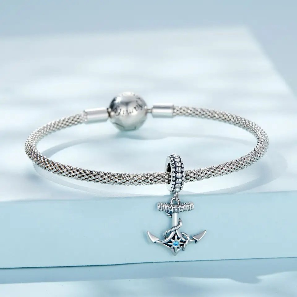 925 Sterling Silver Boat Anchor& Travel Round the World-Sailboat Pendant Charms Fit Bracelet DIY Silver Beads