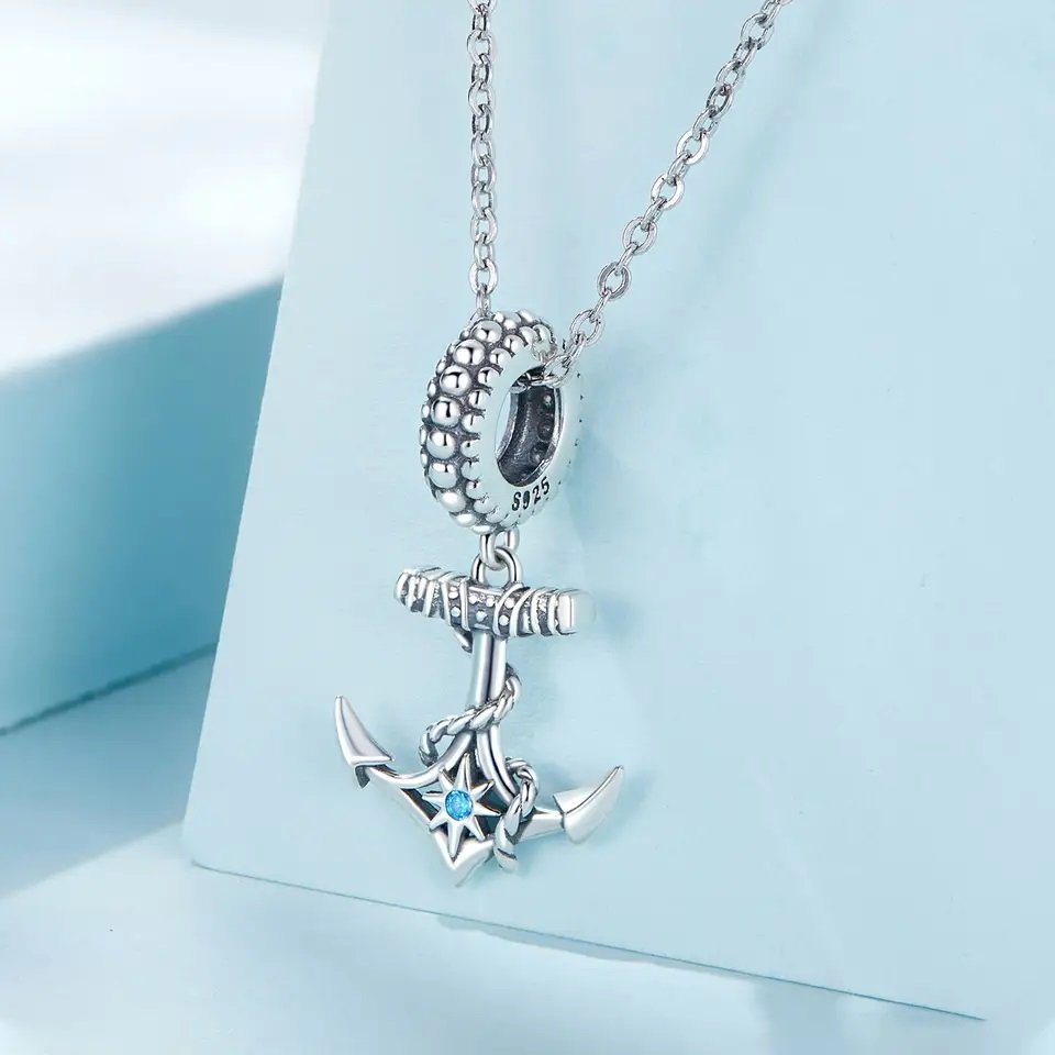 925 Sterling Silver Boat Anchor& Travel Round the World-Sailboat Pendant Charms Fit Bracelet DIY Silver Beads