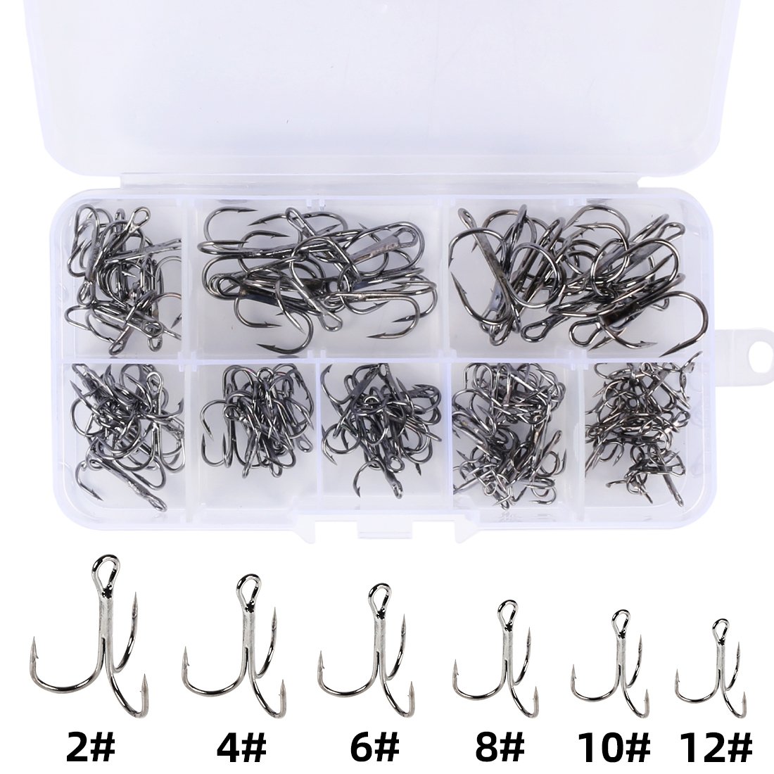 High Quality 50PCS/100PCS Treble Hook with Barbs High Carbon Steel Fishing Anchor Hooks for Bass Trout