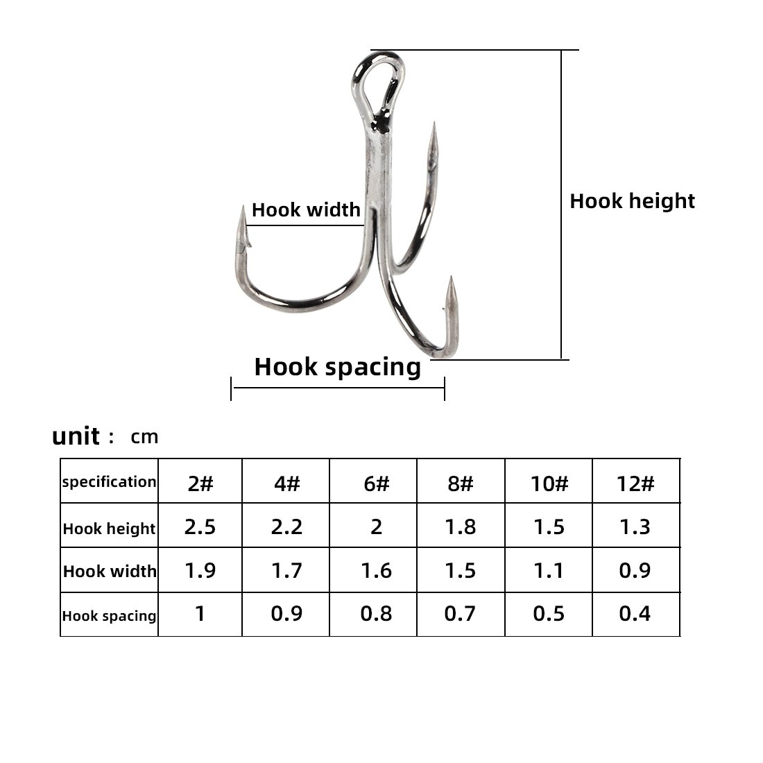 High Quality 50PCS/100PCS Treble Hook with Barbs High Carbon Steel Fishing Anchor Hooks for Bass Trout