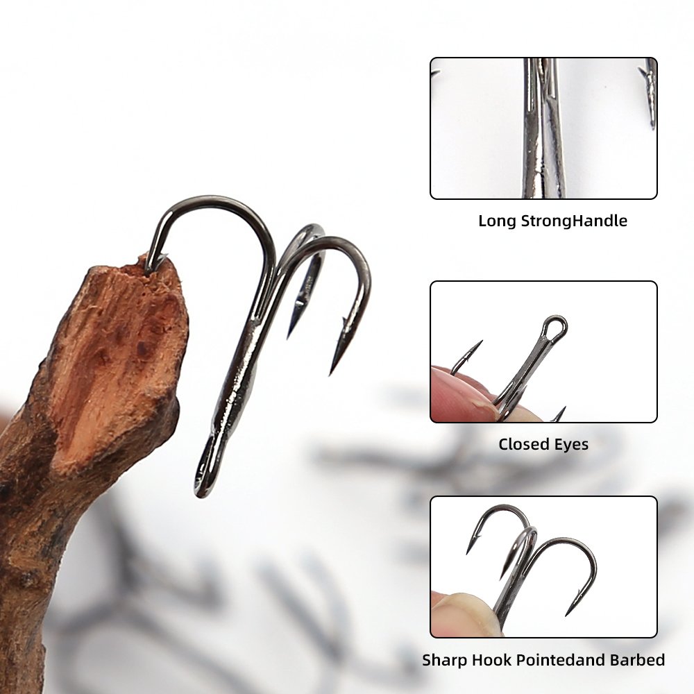 High Quality 50PCS/100PCS Treble Hook with Barbs High Carbon Steel Fishing Anchor Hooks for Bass Trout