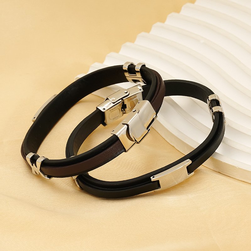 Men's Titanium Steel Vintage Woven Leather Rope Boat Anchor Bracelet Women's Personality Fashion Cross Bracelet Jewelry
