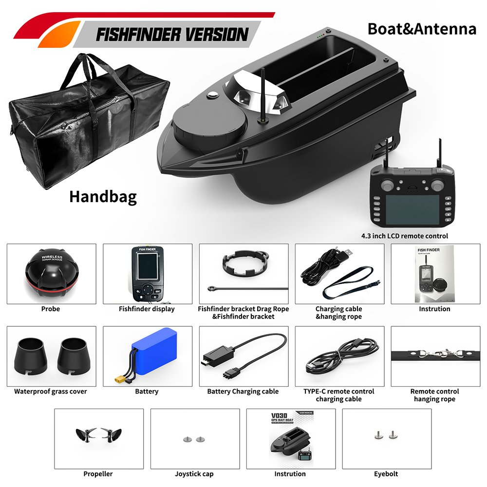 Flytec V030 180 Anchor Points 12V High Speed GPS RC Bait Boat With Sonar Fishfinder Trawling Nest Carp Fishing Boat