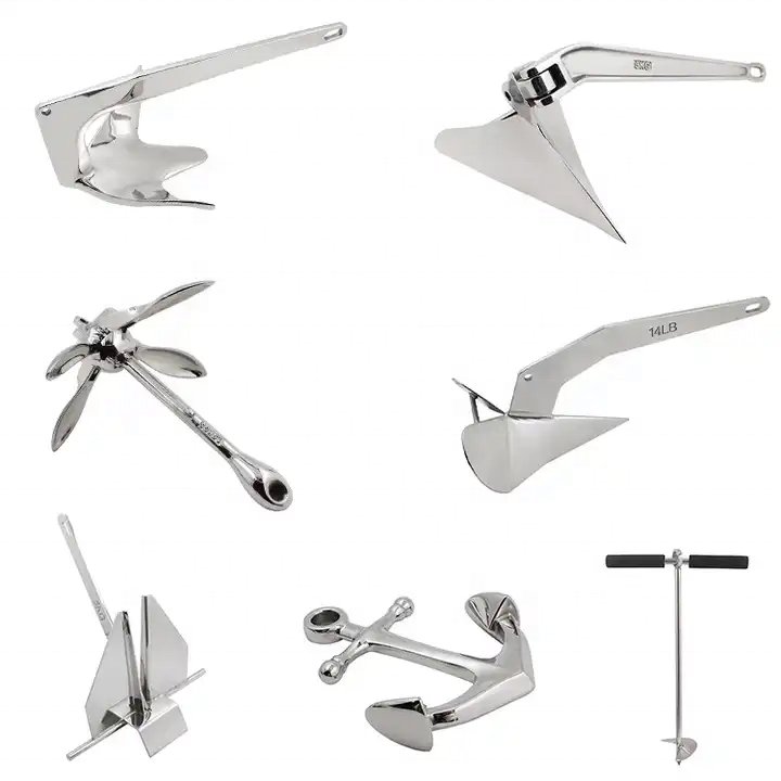 Marine Grade Boat Anchors Yacht Bruce Claw Anchor & Anchor Chain Swivel Connector Stainless Steel Mirror Polished