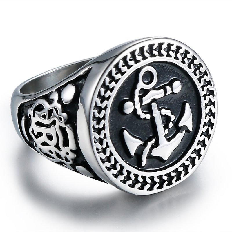 DICAYLUN Fashion Jewelry Men's Jewelry Accessories Vintage Stainless Steel Ring Pirate Boat Achor Silver Men Ring