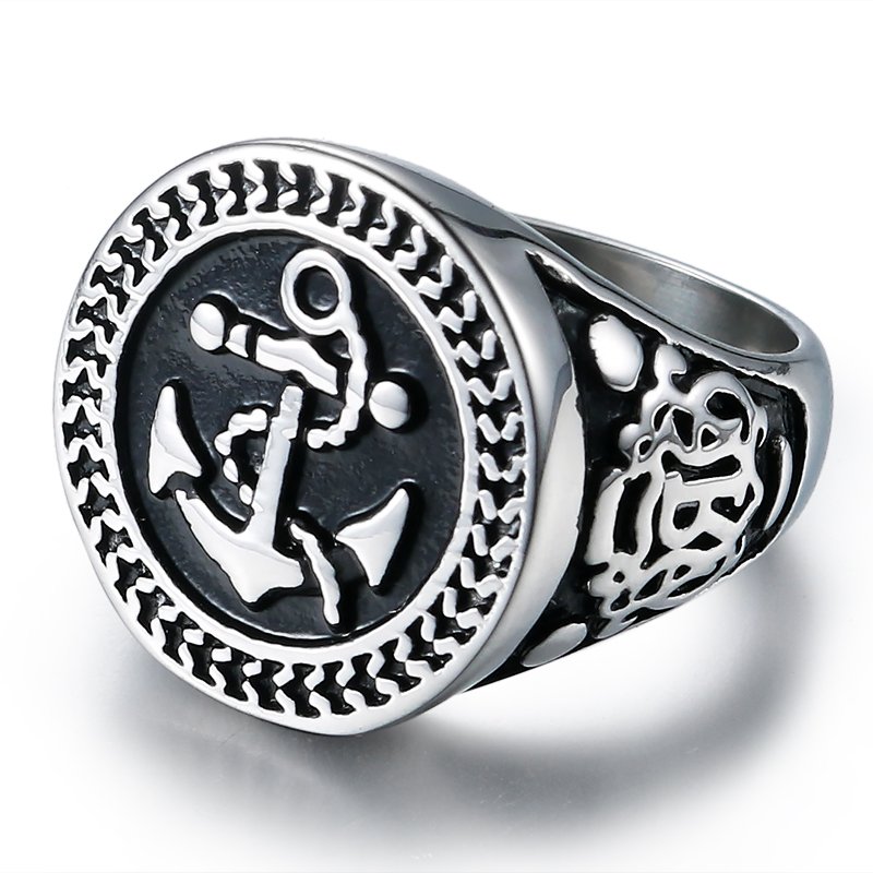 DICAYLUN Fashion Jewelry Men's Jewelry Accessories Vintage Stainless Steel Ring Pirate Boat Achor Silver Men Ring