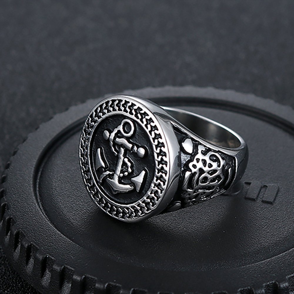 DICAYLUN Fashion Jewelry Men's Jewelry Accessories Vintage Stainless Steel Ring Pirate Boat Achor Silver Men Ring