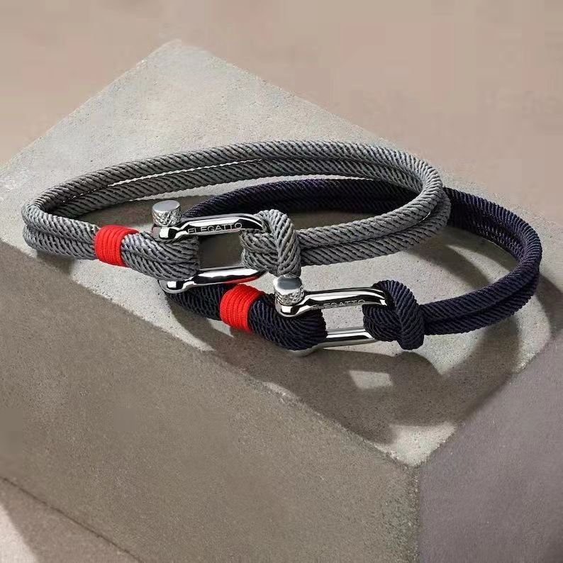 Cross Border Stainless Steel U-shaped Buckle Boat Anchor Bracelet Hand Woven Milan Rope Bracelet, Beach Surfing bracelet jewelry