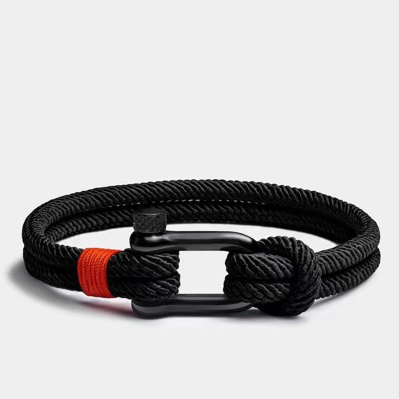 Cross Border Stainless Steel U-shaped Buckle Boat Anchor Bracelet Hand Woven Milan Rope Bracelet, Beach Surfing bracelet jewelry
