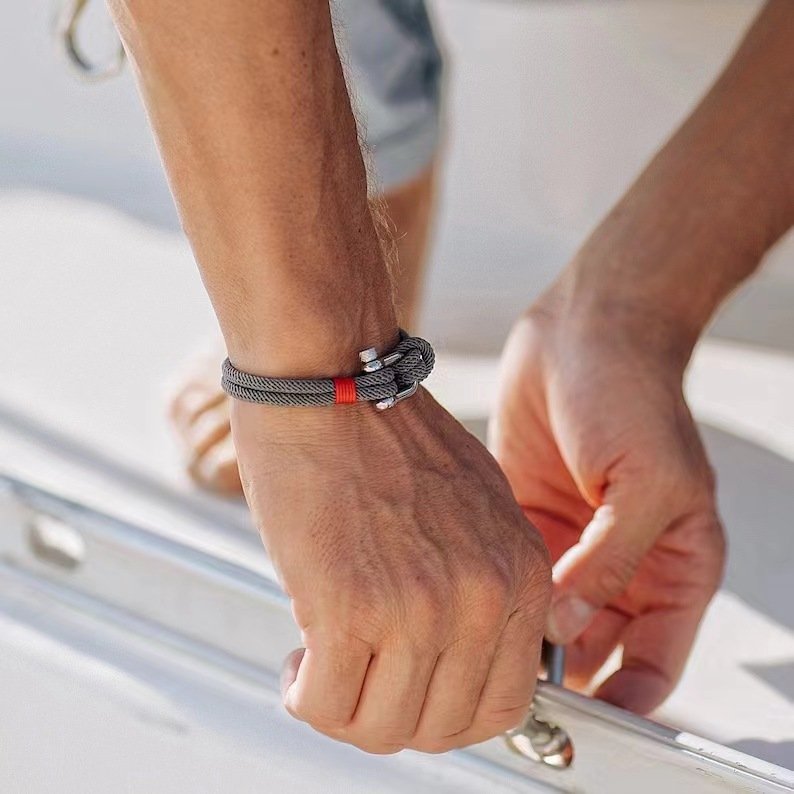 Cross Border Stainless Steel U-shaped Buckle Boat Anchor Bracelet Hand Woven Milan Rope Bracelet, Beach Surfing bracelet jewelry