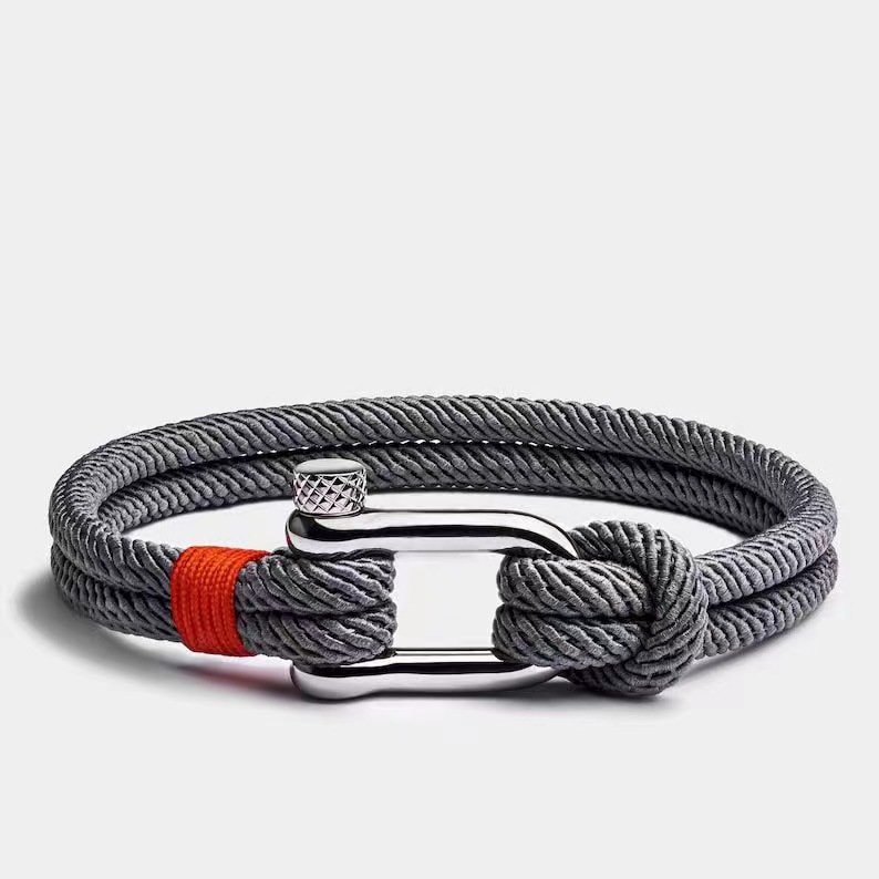 Cross Border Stainless Steel U-shaped Buckle Boat Anchor Bracelet Hand Woven Milan Rope Bracelet, Beach Surfing bracelet jewelry