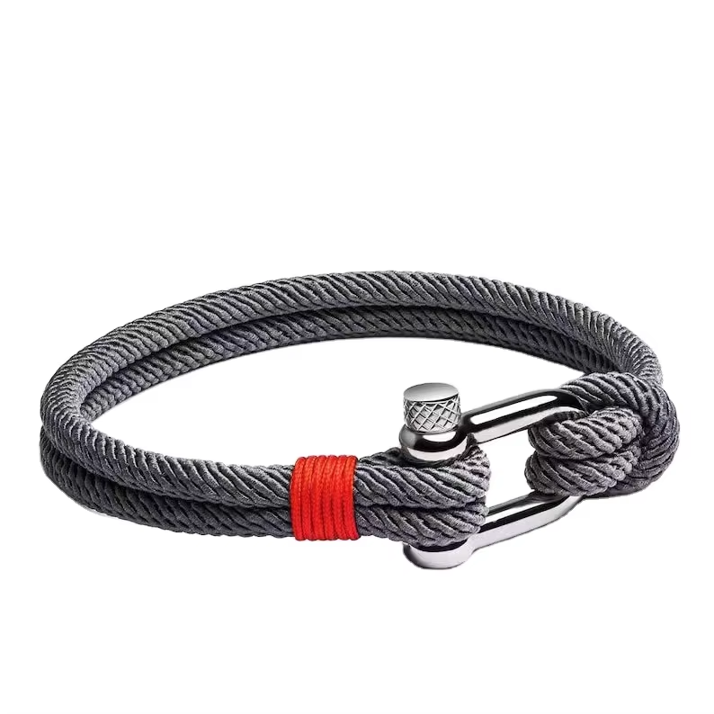 Cross Border Stainless Steel U-shaped Buckle Boat Anchor Bracelet Hand Woven Milan Rope Bracelet, Beach Surfing bracelet jewelry