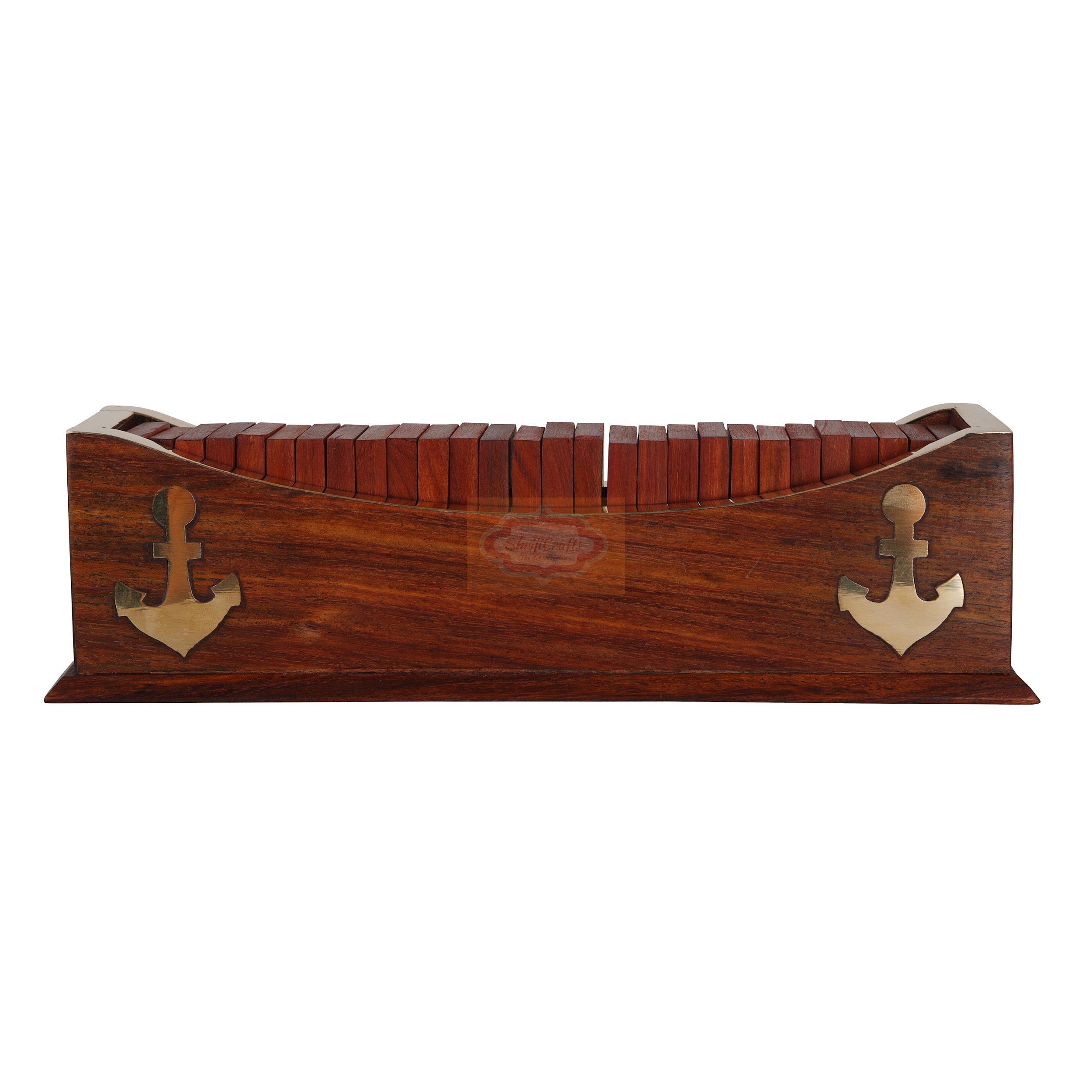 Shriji Crafts Handcrafted Wooden Domino Set With Anchor Design Game Set, Open Boat Tray and Pieces Set Boat Tray Unique Game