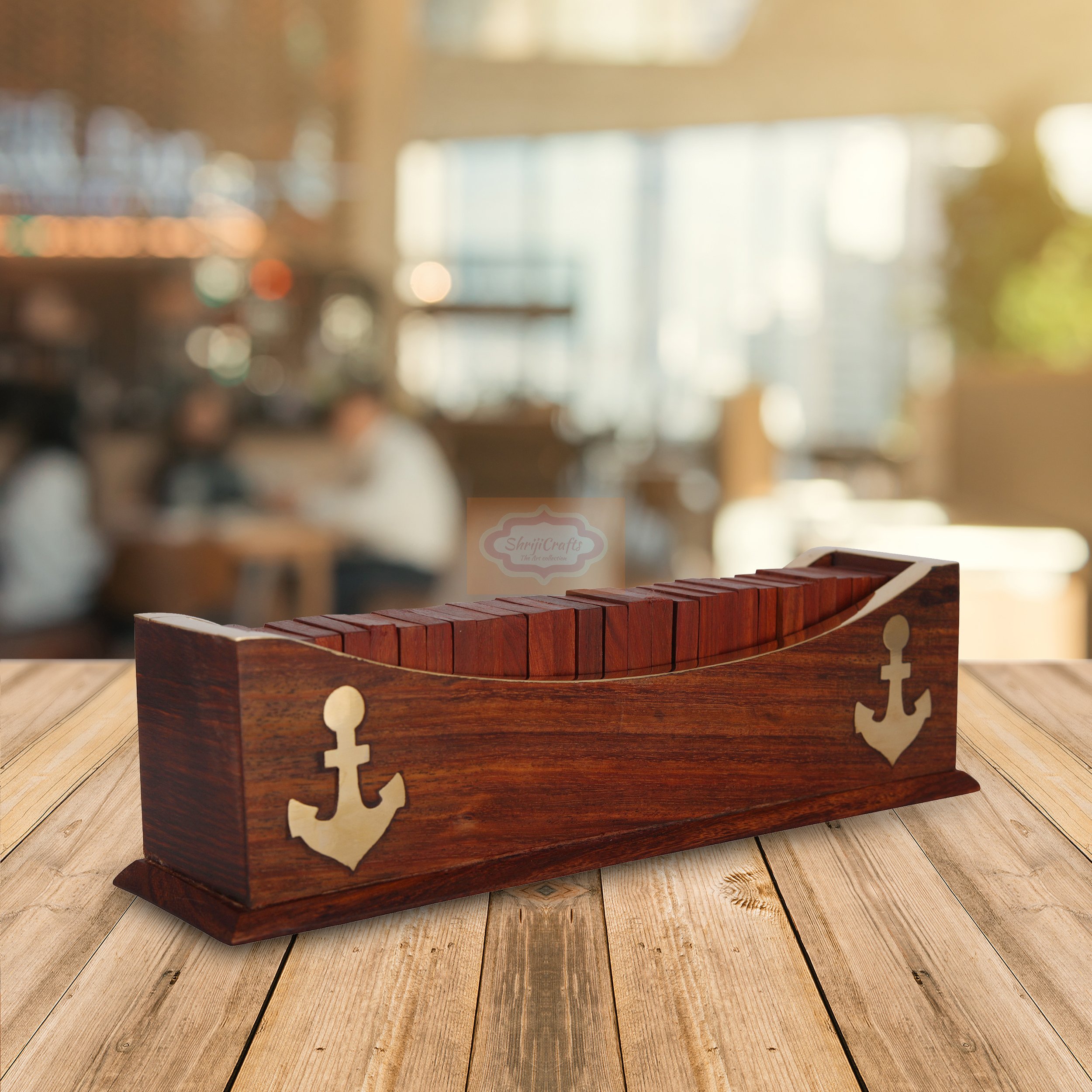 Shriji Crafts Handcrafted Wooden Domino Set With Anchor Design Game Set, Open Boat Tray and Pieces Set Boat Tray Unique Game