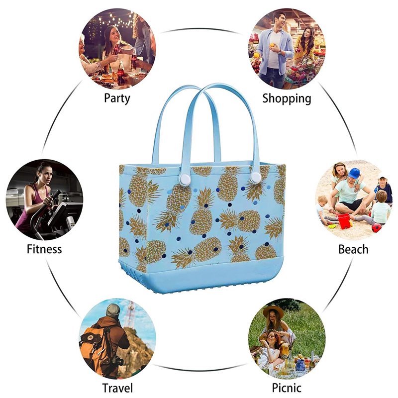 Unisex Heart Outdoor Waterproof Zipper EVA Beach Bag with Canvas Lining Rubber Handbag with Open Closure for Beach Pool Boat Use