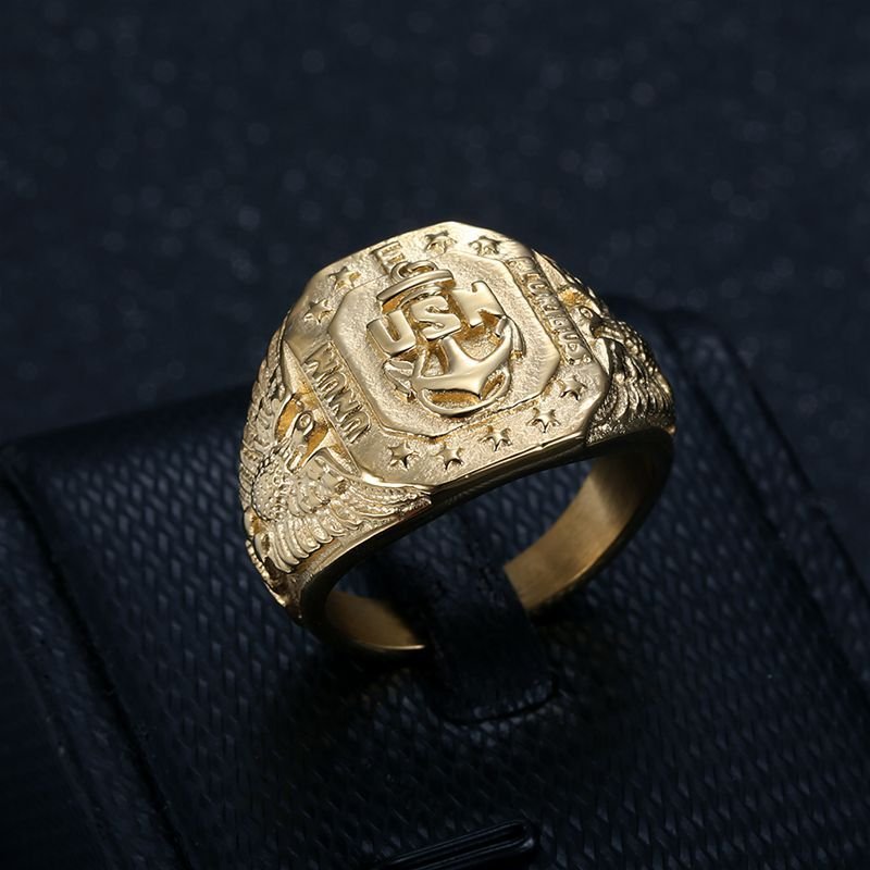 US Navy USN Boat Anchor Ring Philadelphia Flying Eagle Shaped Men's Stainless Steel Eagle Hawk Ring for Wedding or Gift