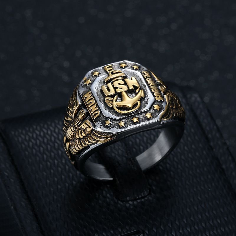 US Navy USN Boat Anchor Ring Philadelphia Flying Eagle Shaped Men's Stainless Steel Eagle Hawk Ring for Wedding or Gift