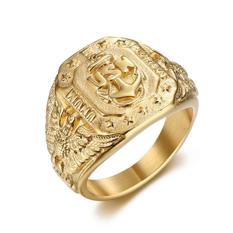 US Navy USN Boat Anchor Ring Philadelphia Flying Eagle Shaped Men's Stainless Steel Eagle Hawk Ring for Wedding or Gift