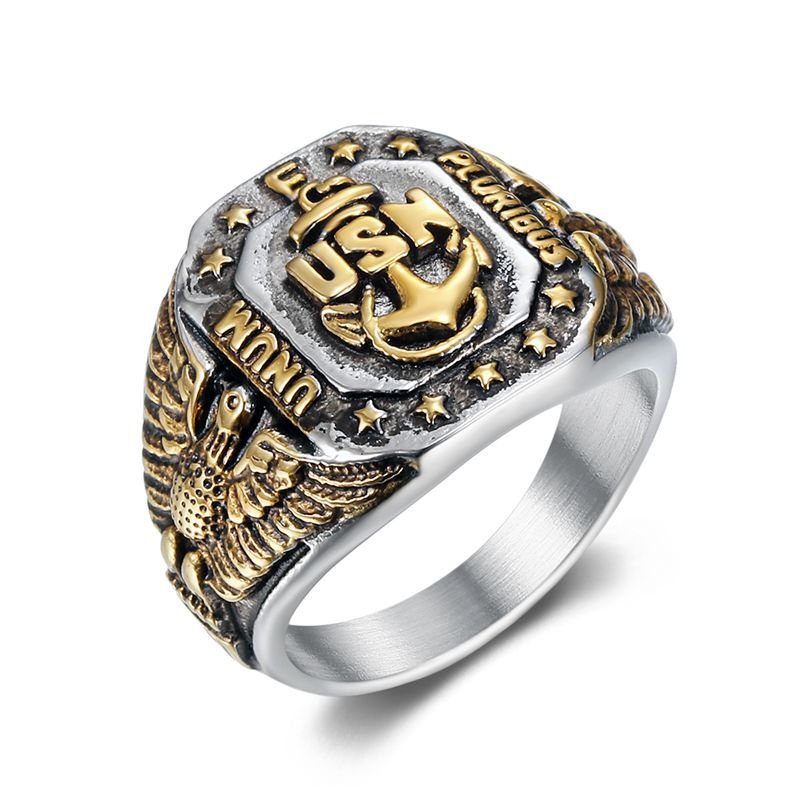 US Navy USN Boat Anchor Ring Philadelphia Flying Eagle Shaped Men's Stainless Steel Eagle Hawk Ring for Wedding or Gift