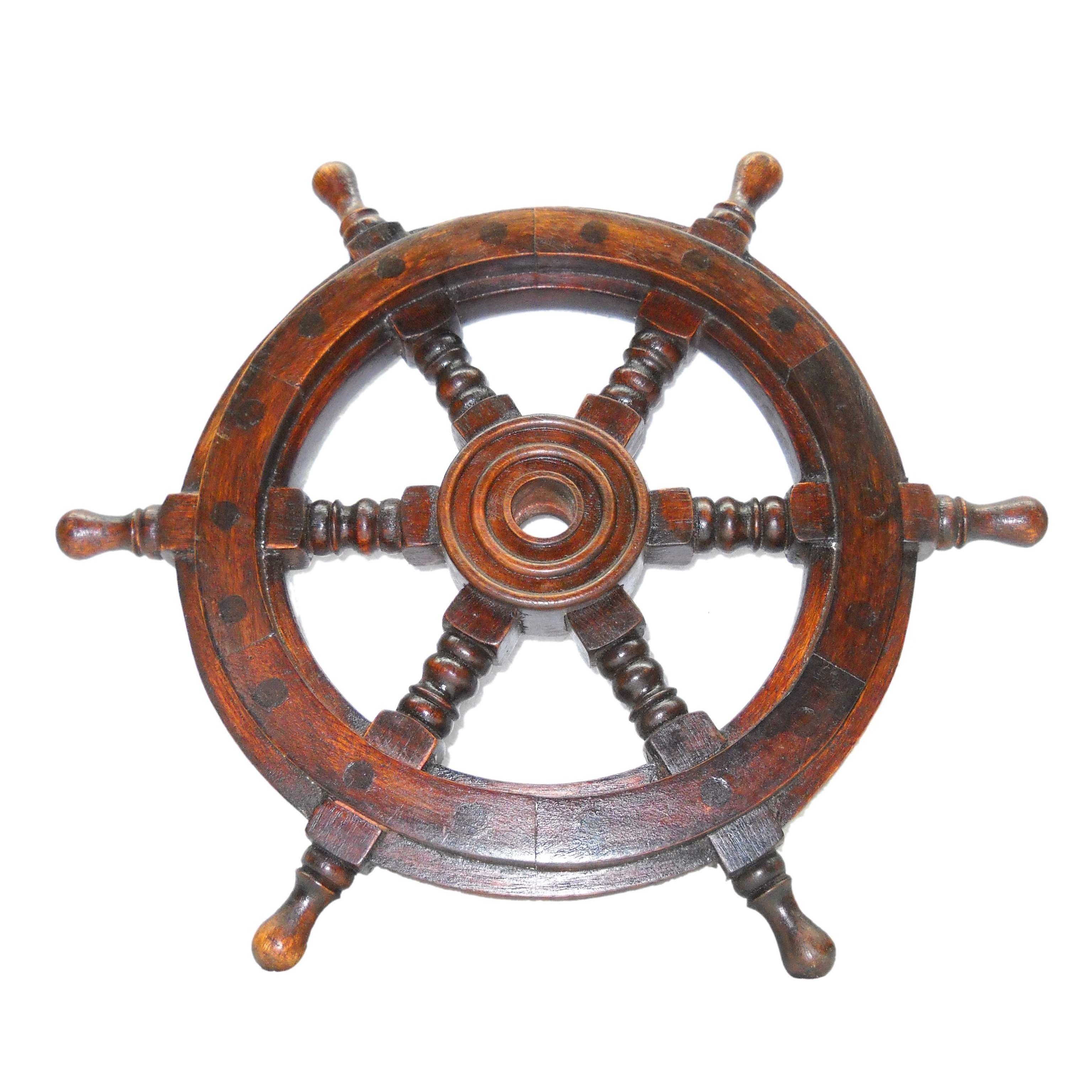 Wooden Ship Wheel Handmade Nautical Antique Design Indian Handicraft Wholesale Item Wall Decoration Ship Steering Brass Inlay