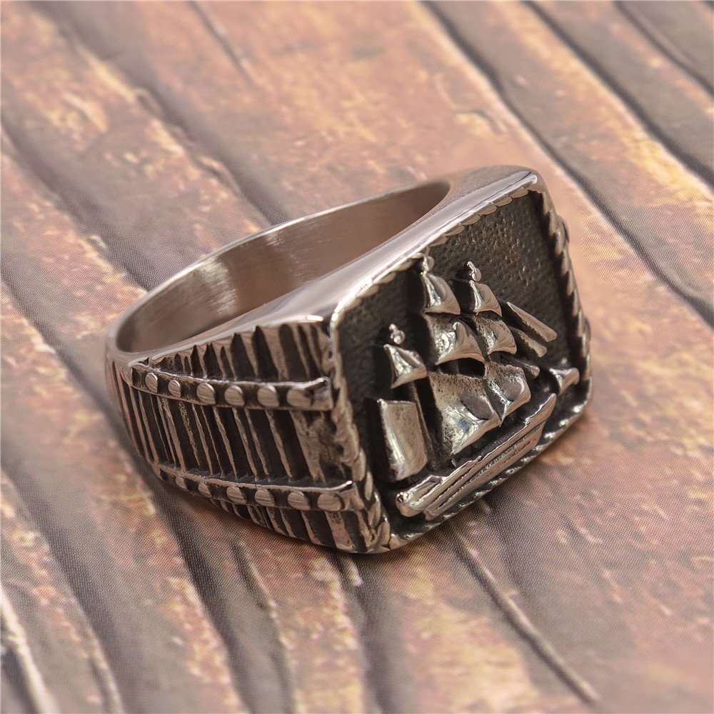 Wholesale Nordic Jewelry 316 Stainless Steel the Soul of the Viking Long Ship Anchor Sail Boat Rings for Men Women